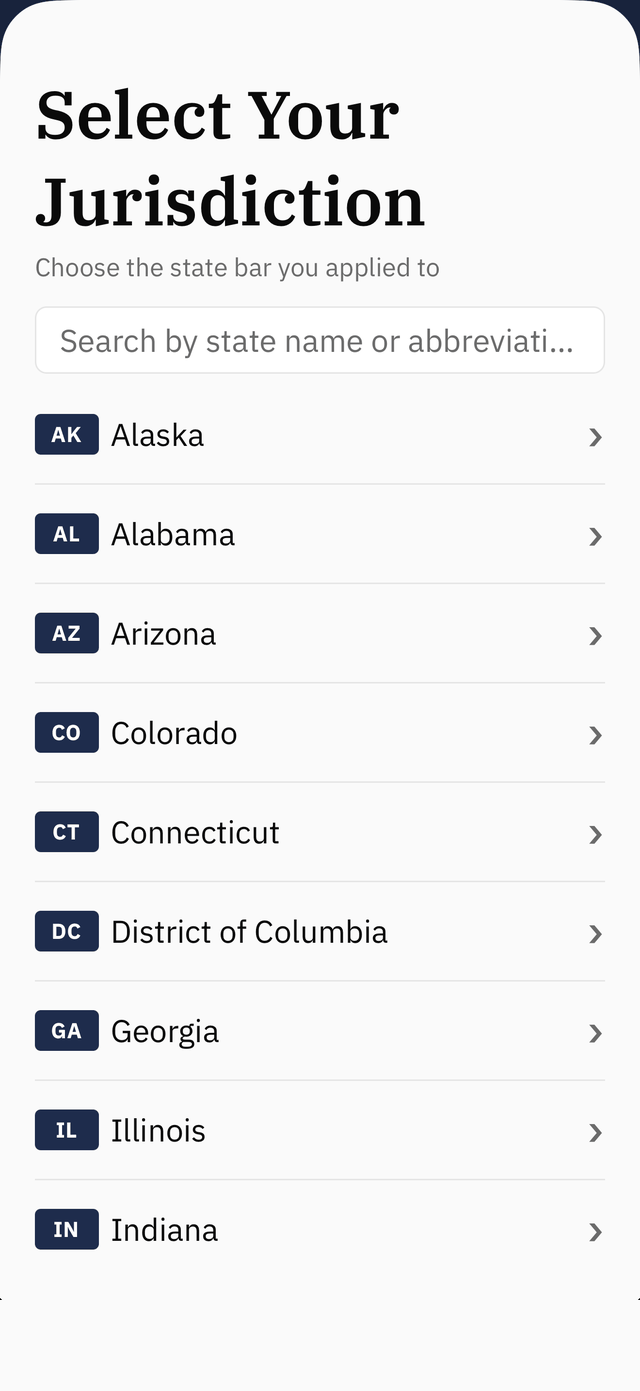 App screen for selecting the state bar you applied to